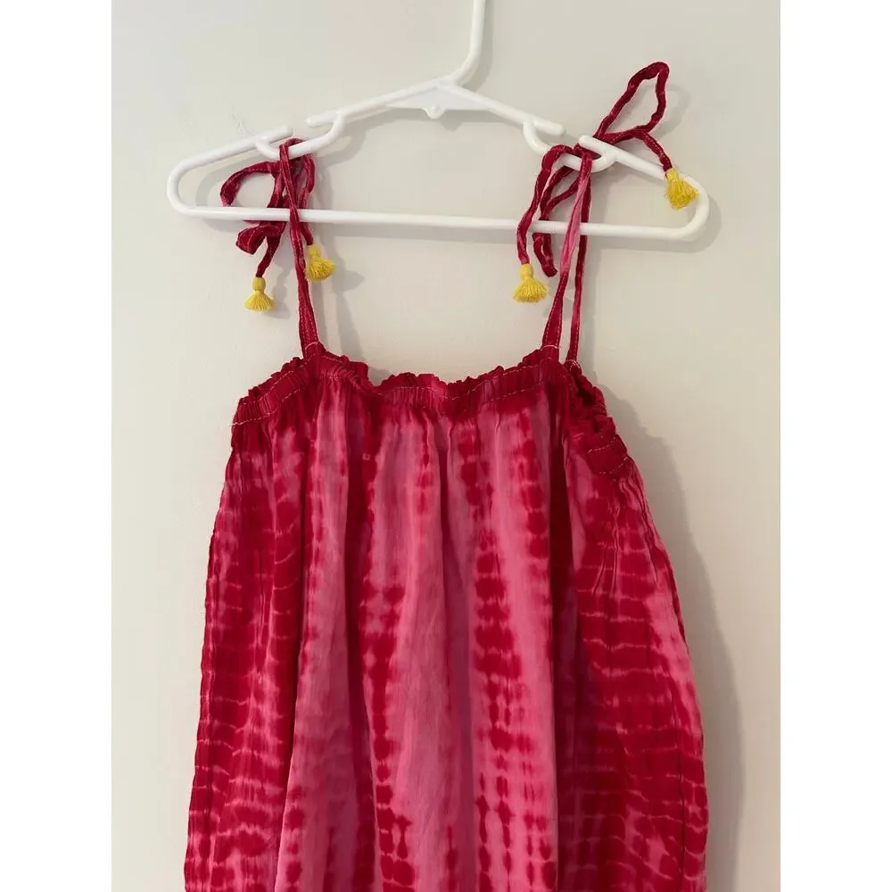 Pink Chicken New York 12Y Tie Shoulders Pink Yellow Tie Dye Dress 100% Cotton